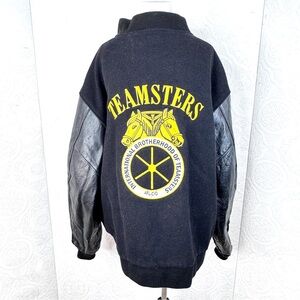 Vintage Teamsters Bomber Jacket sz 3XL Black Wool Leather Made USA Excelled